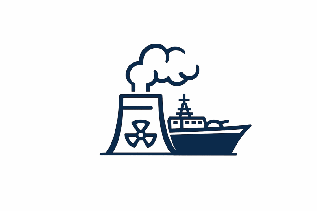 Icône d’un réacteur nucléaire et d’un navire militaire